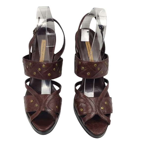 CHINESE LAUNDRY Women's Suzana Brown Leather Studded Heel Sandal Size 9.5 - Picture 2 of 12